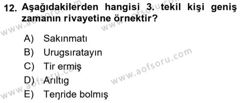 Orhun Türkçesi Dersi 2021 - 2022 Yılı (Final) Dönem Sonu Sınavı 12. Soru