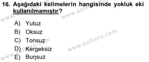 Orhun Türkçesi Dersi 2021 - 2022 Yılı (Final) Dönem Sonu Sınavı 16. Soru