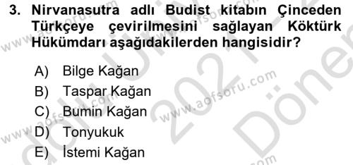 Orhun Türkçesi Dersi 2021 - 2022 Yılı (Final) Dönem Sonu Sınavı 3. Soru