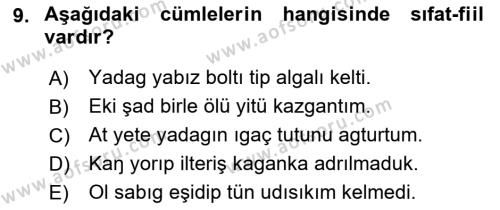Orhun Türkçesi Dersi 2021 - 2022 Yılı (Final) Dönem Sonu Sınavı 9. Soru