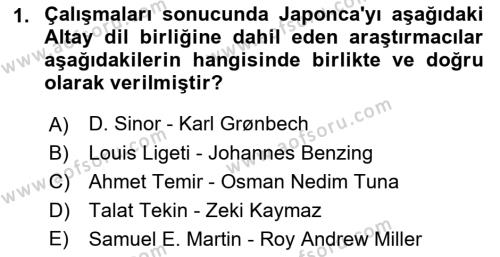 Orhun Türkçesi Dersi 2021 - 2022 Yılı Yaz Okulu Sınavı 1. Soru