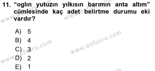 Orhun Türkçesi Dersi 2021 - 2022 Yılı Yaz Okulu Sınavı 11. Soru