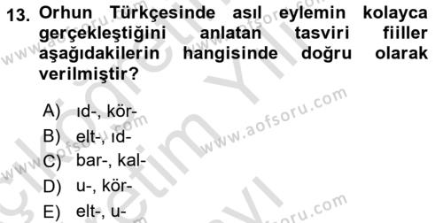 Orhun Türkçesi Dersi 2021 - 2022 Yılı Yaz Okulu Sınavı 13. Soru