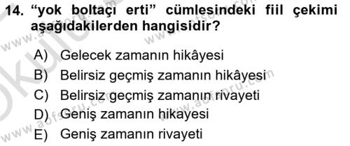 Orhun Türkçesi Dersi 2021 - 2022 Yılı Yaz Okulu Sınavı 14. Soru