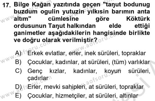 Orhun Türkçesi Dersi 2021 - 2022 Yılı Yaz Okulu Sınavı 17. Soru