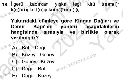 Orhun Türkçesi Dersi 2021 - 2022 Yılı Yaz Okulu Sınavı 18. Soru