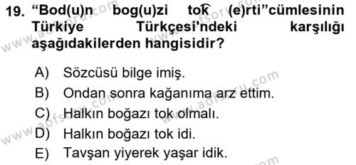 Orhun Türkçesi Dersi 2021 - 2022 Yılı Yaz Okulu Sınavı 19. Soru