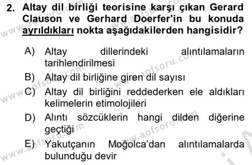 Orhun Türkçesi Dersi 2021 - 2022 Yılı Yaz Okulu Sınavı 2. Soru