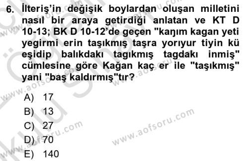 Orhun Türkçesi Dersi 2021 - 2022 Yılı Yaz Okulu Sınavı 6. Soru