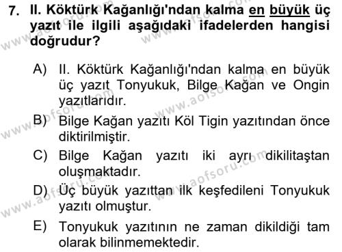 Orhun Türkçesi Dersi 2021 - 2022 Yılı Yaz Okulu Sınavı 7. Soru