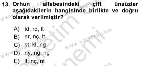 Orhun Türkçesi Dersi 2022 - 2023 Yılı (Vize) Ara Sınavı 13. Soru