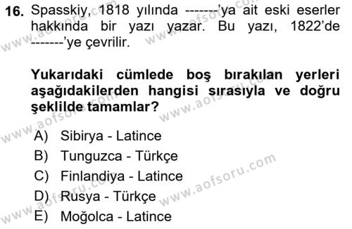 Orhun Türkçesi Dersi 2022 - 2023 Yılı (Vize) Ara Sınavı 16. Soru