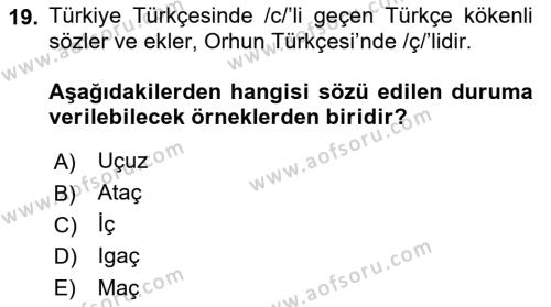 Orhun Türkçesi Dersi 2022 - 2023 Yılı (Vize) Ara Sınavı 19. Soru