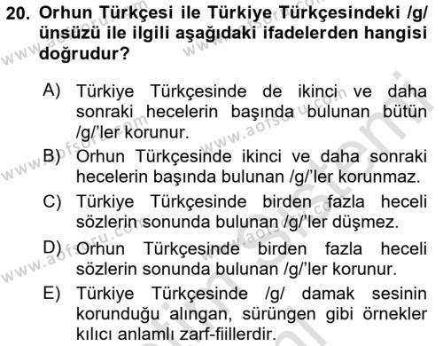 Orhun Türkçesi Dersi 2022 - 2023 Yılı (Vize) Ara Sınavı 20. Soru