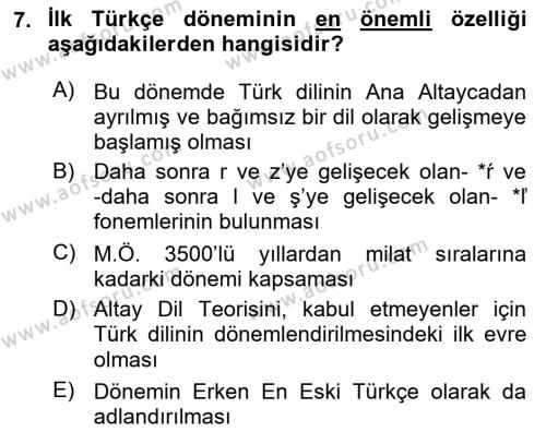 Orhun Türkçesi Dersi 2022 - 2023 Yılı (Vize) Ara Sınavı 7. Soru