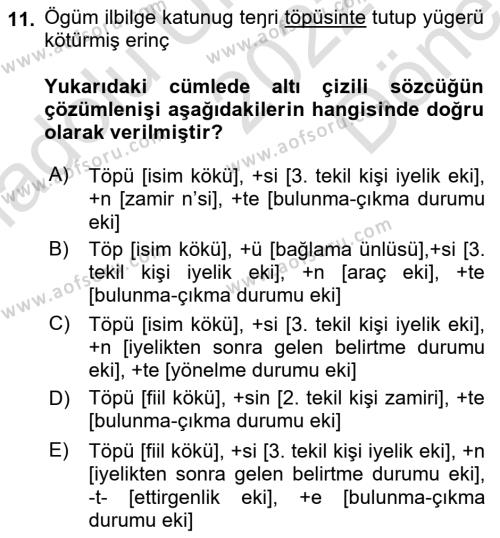 Orhun Türkçesi Dersi 2022 - 2023 Yılı (Final) Dönem Sonu Sınavı 11. Soru