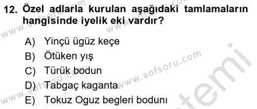 Orhun Türkçesi Dersi 2022 - 2023 Yılı (Final) Dönem Sonu Sınavı 12. Soru