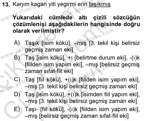 Orhun Türkçesi Dersi 2022 - 2023 Yılı (Final) Dönem Sonu Sınavı 13. Soru