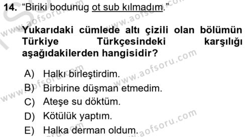 Orhun Türkçesi Dersi 2022 - 2023 Yılı (Final) Dönem Sonu Sınavı 14. Soru