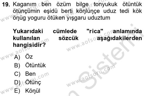 Orhun Türkçesi Dersi 2022 - 2023 Yılı (Final) Dönem Sonu Sınavı 19. Soru