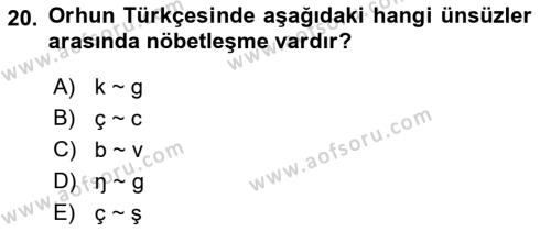 Orhun Türkçesi Dersi 2022 - 2023 Yılı (Final) Dönem Sonu Sınavı 20. Soru