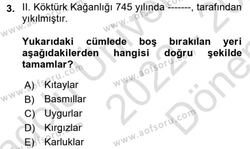 Orhun Türkçesi Dersi 2022 - 2023 Yılı (Final) Dönem Sonu Sınavı 3. Soru