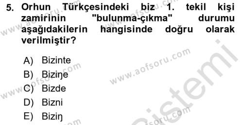 Orhun Türkçesi Dersi 2022 - 2023 Yılı (Final) Dönem Sonu Sınavı 5. Soru