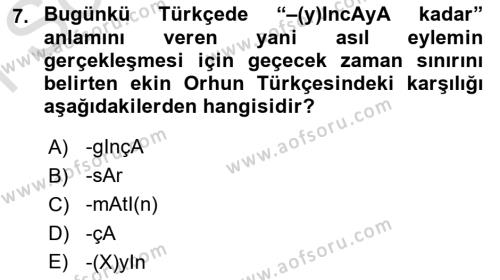 Orhun Türkçesi Dersi 2022 - 2023 Yılı (Final) Dönem Sonu Sınavı 7. Soru