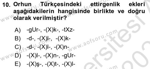 Orhun Türkçesi Dersi 2022 - 2023 Yılı Yaz Okulu Sınavı 10. Soru