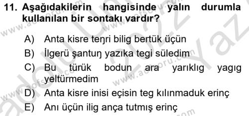 Orhun Türkçesi Dersi 2022 - 2023 Yılı Yaz Okulu Sınavı 11. Soru