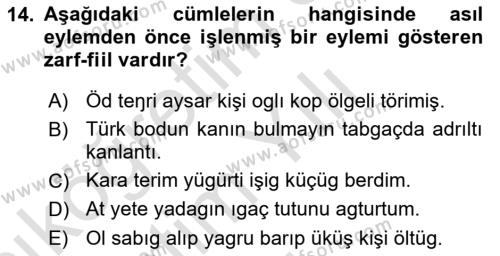 Orhun Türkçesi Dersi 2022 - 2023 Yılı Yaz Okulu Sınavı 14. Soru