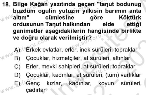 Orhun Türkçesi Dersi 2022 - 2023 Yılı Yaz Okulu Sınavı 18. Soru