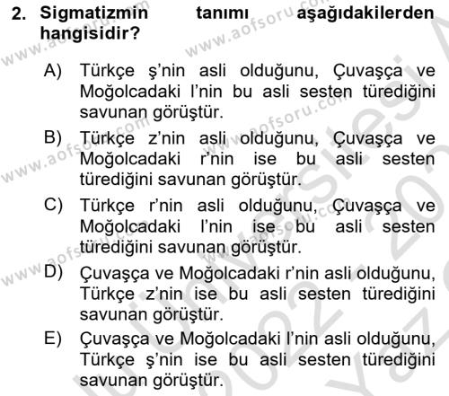 Orhun Türkçesi Dersi 2022 - 2023 Yılı Yaz Okulu Sınavı 2. Soru