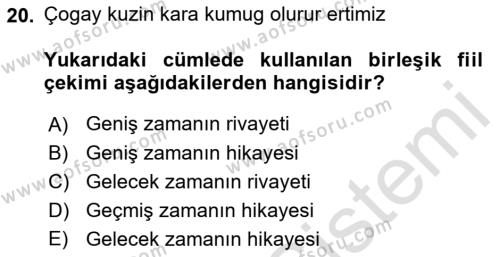 Orhun Türkçesi Dersi 2022 - 2023 Yılı Yaz Okulu Sınavı 20. Soru