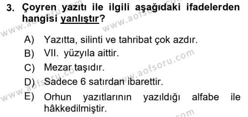 Orhun Türkçesi Dersi 2022 - 2023 Yılı Yaz Okulu Sınavı 3. Soru