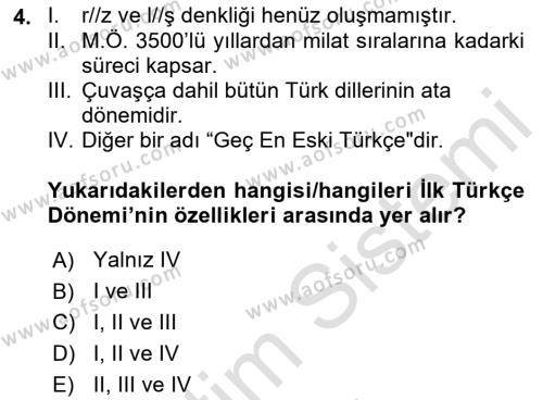 Orhun Türkçesi Dersi 2022 - 2023 Yılı Yaz Okulu Sınavı 4. Soru