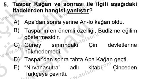 Orhun Türkçesi Dersi 2022 - 2023 Yılı Yaz Okulu Sınavı 5. Soru