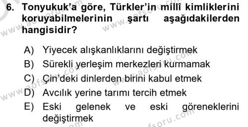 Orhun Türkçesi Dersi 2022 - 2023 Yılı Yaz Okulu Sınavı 6. Soru