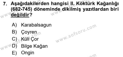 Orhun Türkçesi Dersi 2022 - 2023 Yılı Yaz Okulu Sınavı 7. Soru