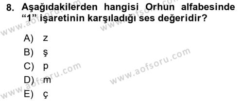 Orhun Türkçesi Dersi 2022 - 2023 Yılı Yaz Okulu Sınavı 8. Soru