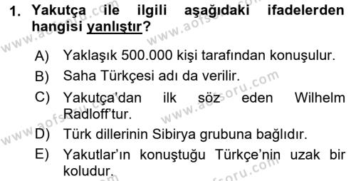 Orhun Türkçesi Dersi 2023 - 2024 Yılı (Vize) Ara Sınavı 1. Soru