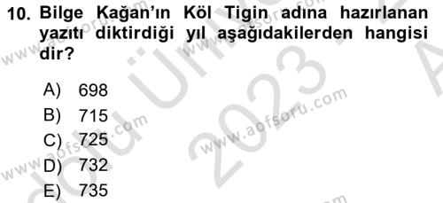 Orhun Türkçesi Dersi 2023 - 2024 Yılı (Vize) Ara Sınavı 10. Soru