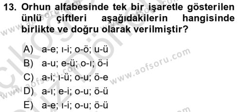 Orhun Türkçesi Dersi 2023 - 2024 Yılı (Vize) Ara Sınavı 13. Soru