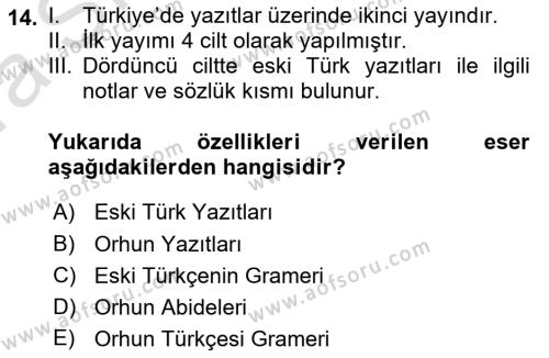 Orhun Türkçesi Dersi 2023 - 2024 Yılı (Vize) Ara Sınavı 14. Soru