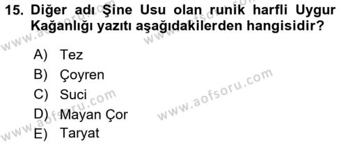 Orhun Türkçesi Dersi 2023 - 2024 Yılı (Vize) Ara Sınavı 15. Soru