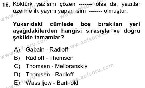 Orhun Türkçesi Dersi 2023 - 2024 Yılı (Vize) Ara Sınavı 16. Soru