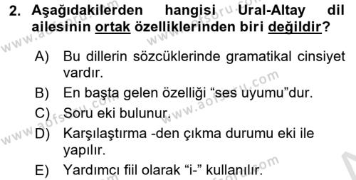 Orhun Türkçesi Dersi 2023 - 2024 Yılı (Vize) Ara Sınavı 2. Soru