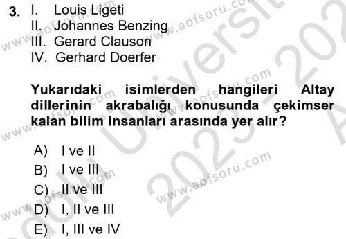 Orhun Türkçesi Dersi 2023 - 2024 Yılı (Vize) Ara Sınavı 3. Soru