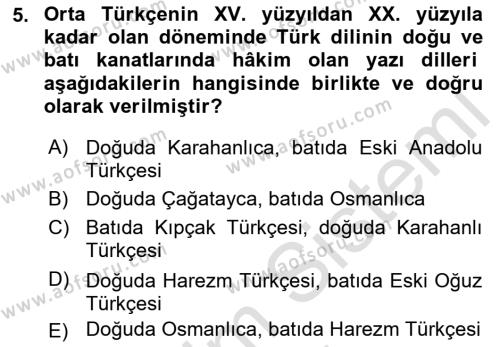 Orhun Türkçesi Dersi 2023 - 2024 Yılı (Vize) Ara Sınavı 5. Soru