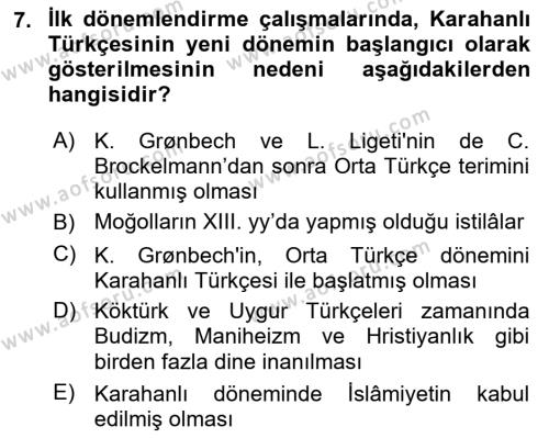 Orhun Türkçesi Dersi 2023 - 2024 Yılı (Vize) Ara Sınavı 7. Soru